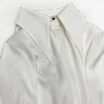 Dam Skjorta Monokrom Polyester Med Avtagbar Krage-2