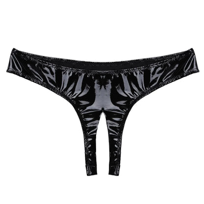 Herr Crotchless Underkläder Monokrom Spandex Patentläder 5