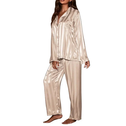 Variant image for Dam Pyjamas Set V-hals Mjuk Polyester Långa Ärmar Fotledslängd Byxor-9