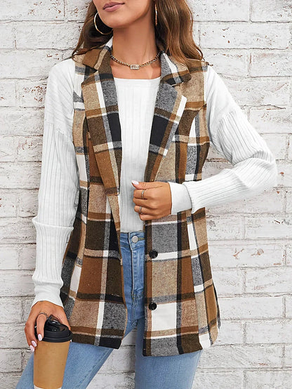 Dam Västen Rutig Design Lätt Material för Vår och Höst-3