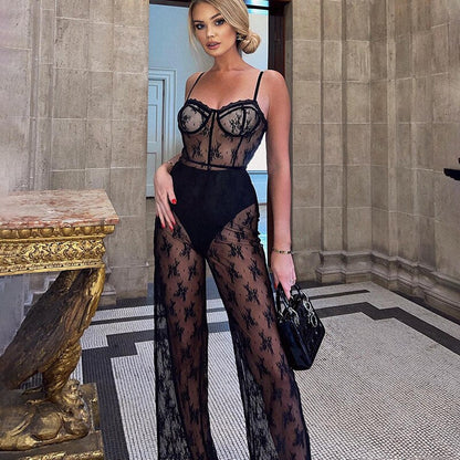 Dam Jumpsuit Ärmlös Spaghetti Band Högkvalitativt Tyg-2