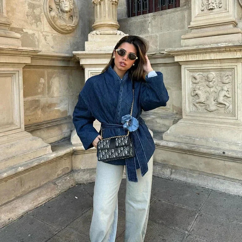 Dam Denimjacka Modern Design Högkvalitativt Denimtyg-4