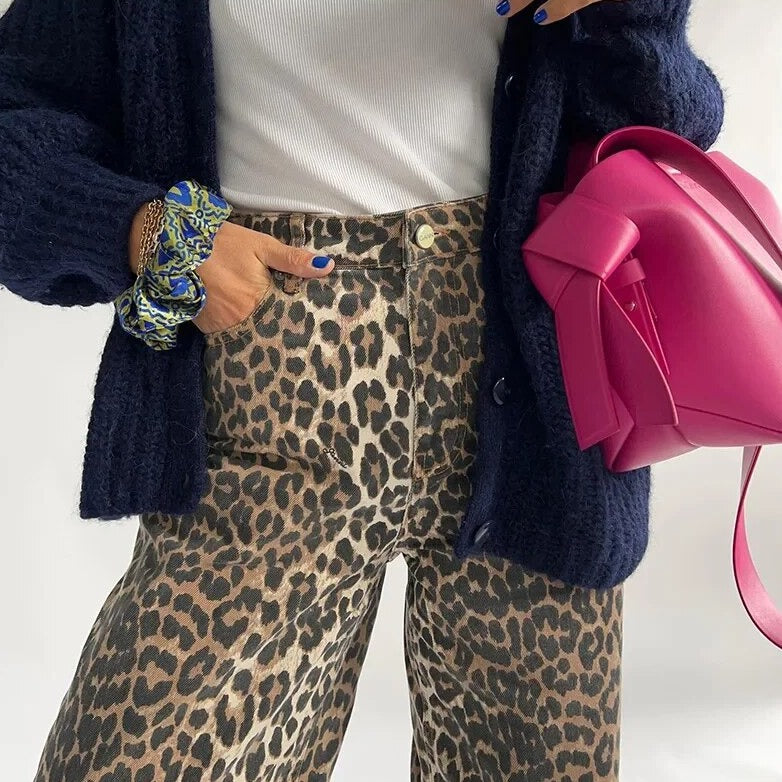 Dam Jeans Leopardmönster Retro Denim-3