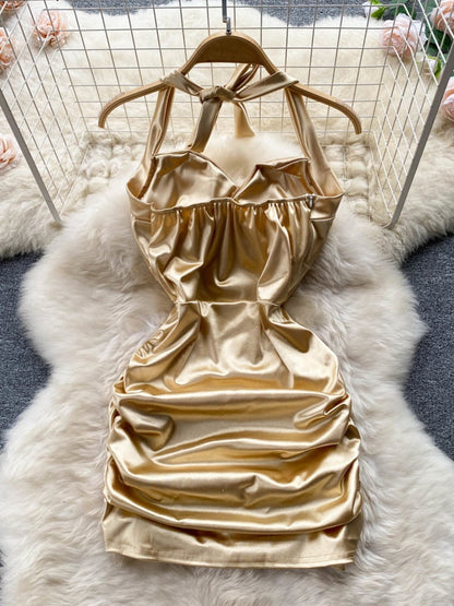 Kvinnors Miniklänning Halterneck Satin Polyester-2