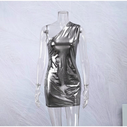 Asymmetrisk Mini Klänning för Kvinnor i Syntetfiber – Lätt Stretch, Smal Silhuett, Perfekt för Kvällsevenemang 11