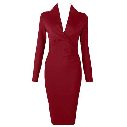 Kvinnors Midi Klänning V-Neck Polyester Spandex-5