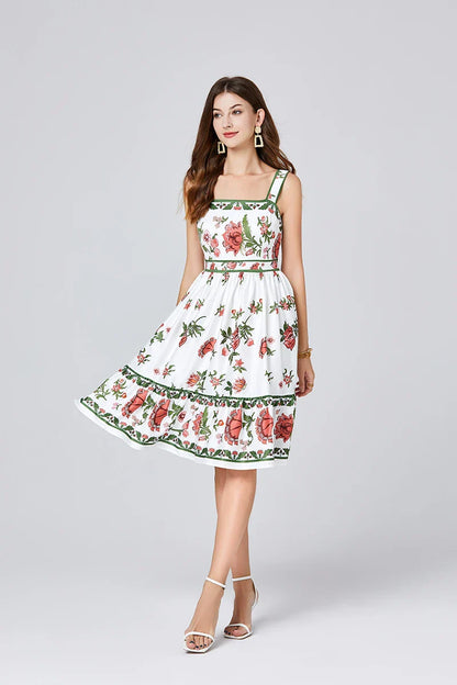 Kvinnors Midi Klänning A-linjeformad Bomull Polyester Acetat-6