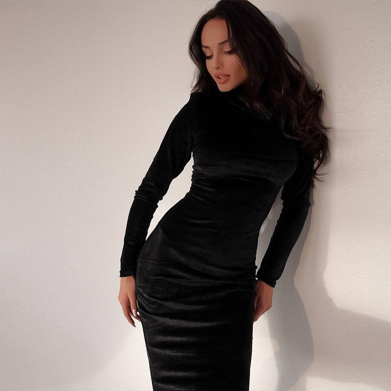 Dam Maxiklänning Minimalistisk Sammet Långärmad 4