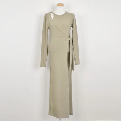 Dam Maxiklänning Bandage O-Neck Bomull och Acetat-1