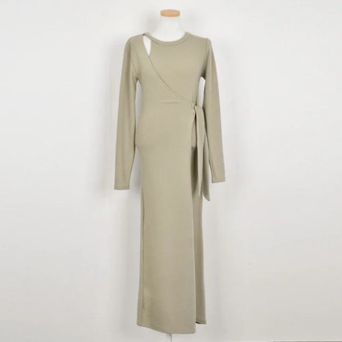 Dam Maxiklänning Bandage O-Neck Bomull och Acetat-1