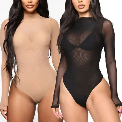 Bodysuit Dam Transparent Design Nylon Polyester Fitted-3