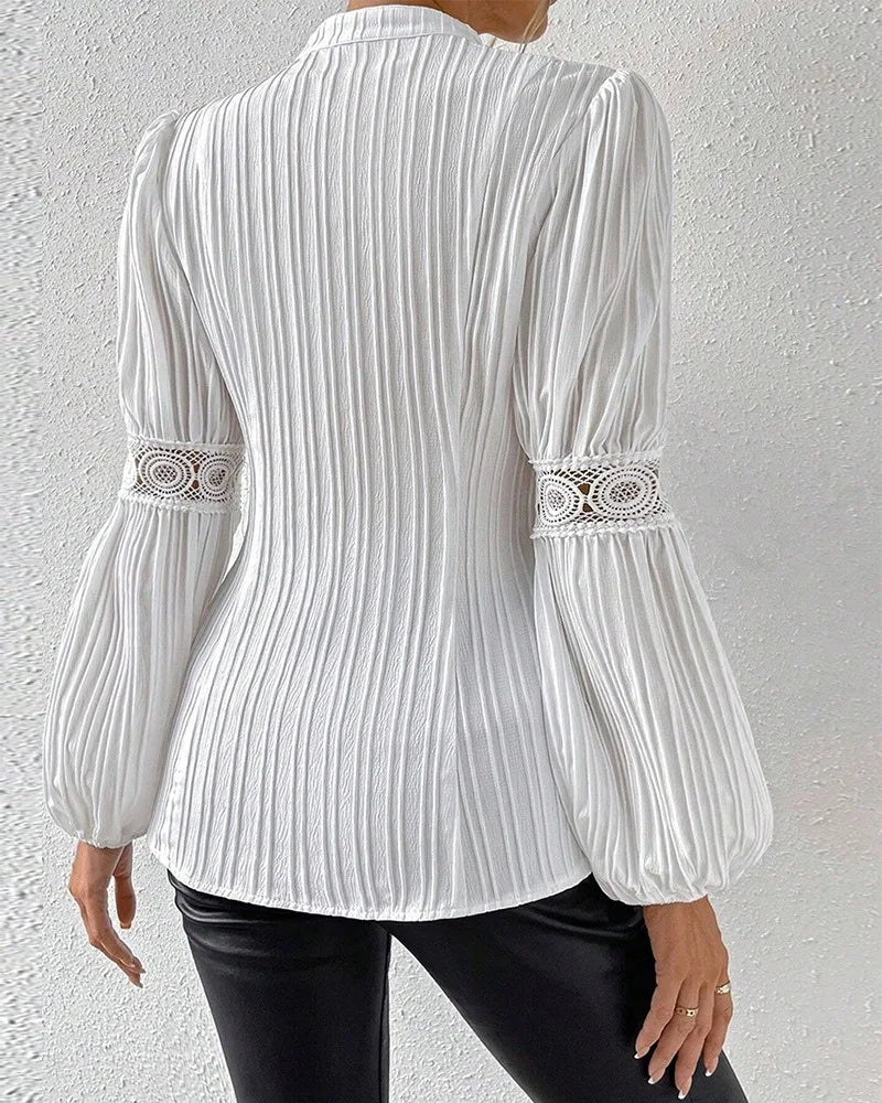 Dam Blus Monokrom Långärmad Polyester Elegant-2
