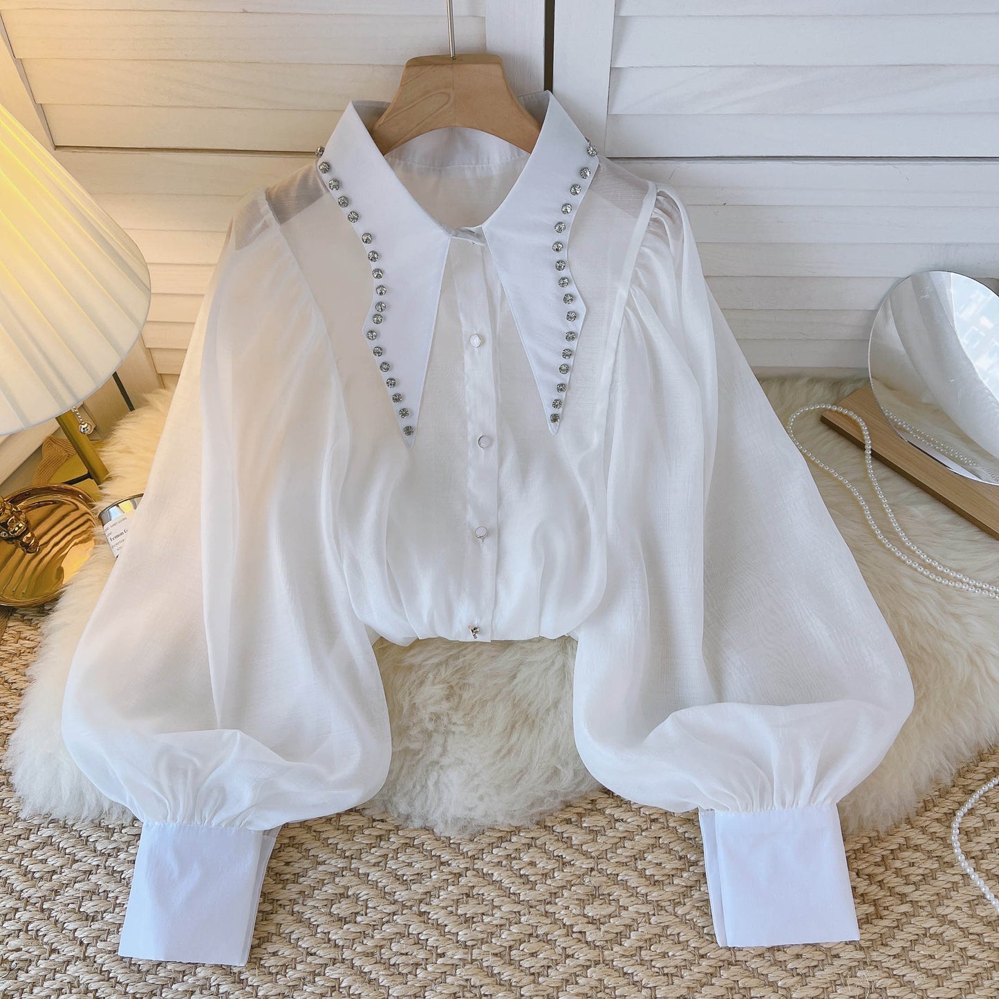 Variant image for Kvinnors Blus Monokrom Chiffong med Klockärmar-3