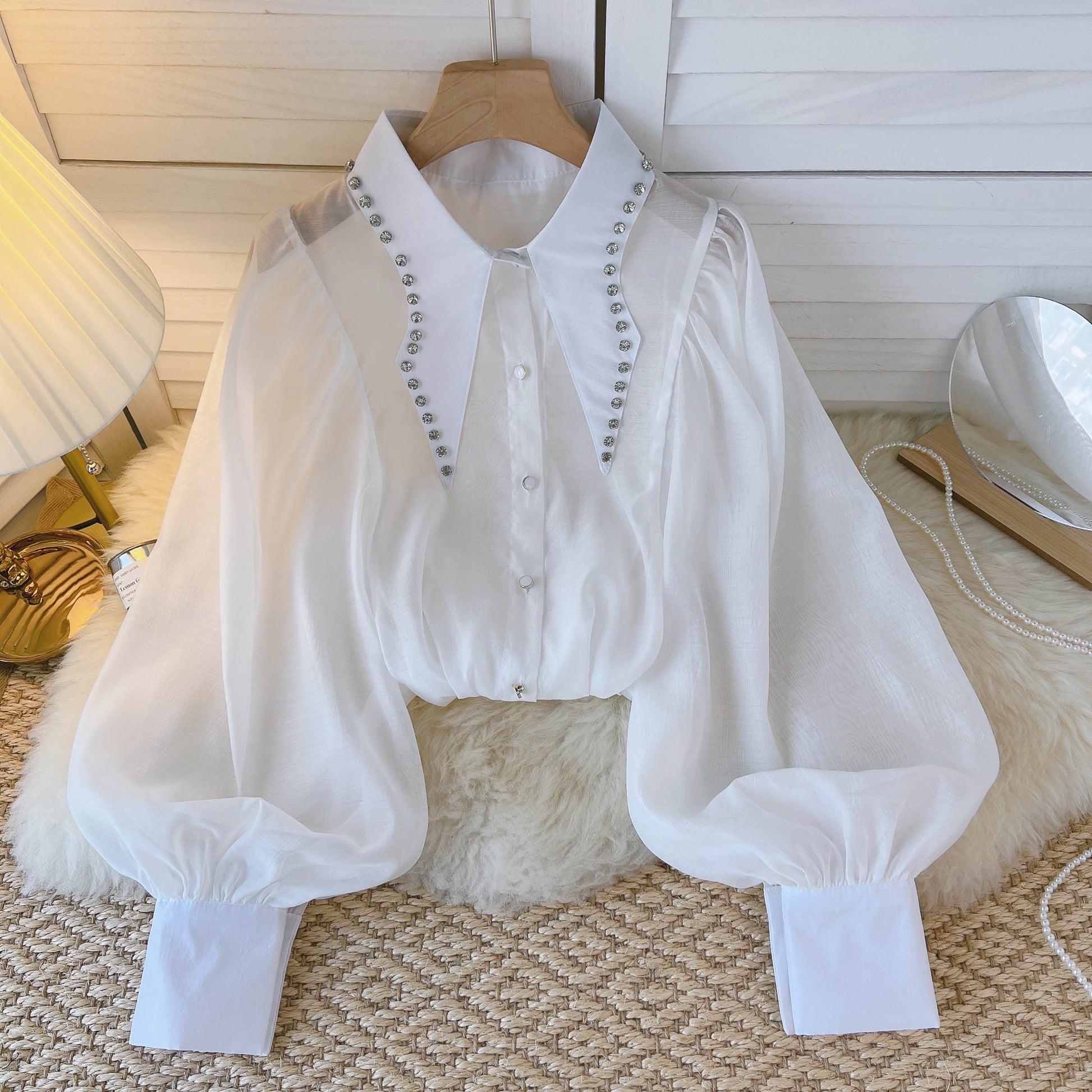 Variant image for Kvinnors Blus Monokrom Chiffong med Klockärmar-3