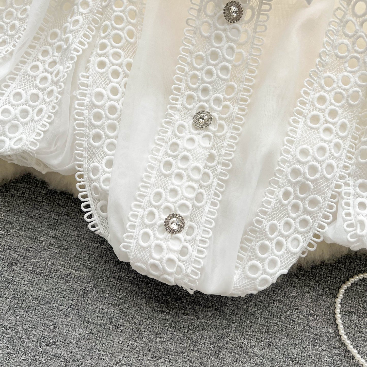 Dam Blus Puffärmar Mjuk Bomull Monokrom 6