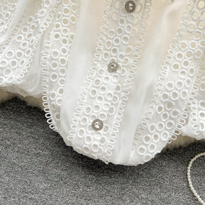 Dam Blus Puffärmar Mjuk Bomull Monokrom 6