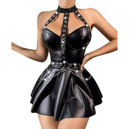 Dam Klänning Ärmlös A-linjeformad PU-läder Mini Klänning 4