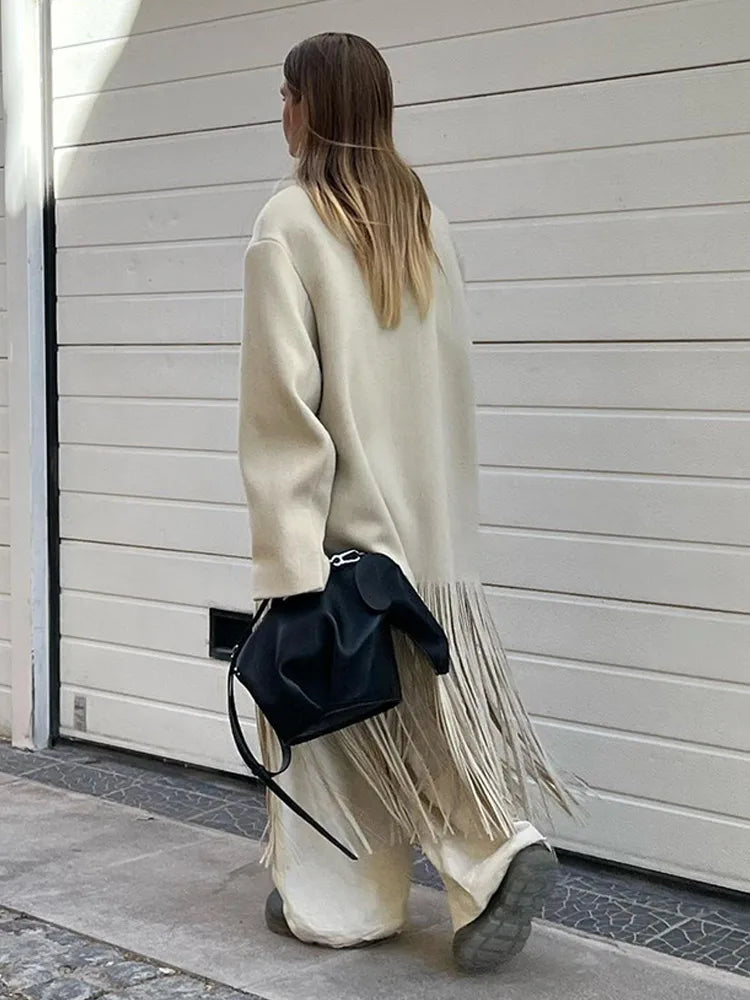 Kvinnors Lång Kappa Reverskrage Ull Polyester-3