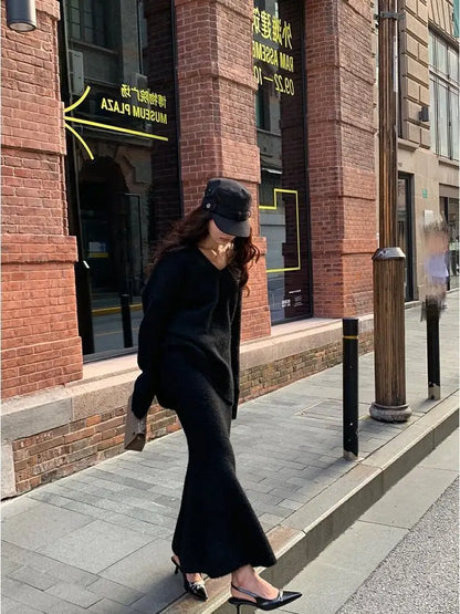 Tvådelat Set Dam Stickad Tröja och Byxor 100% Akryl-5