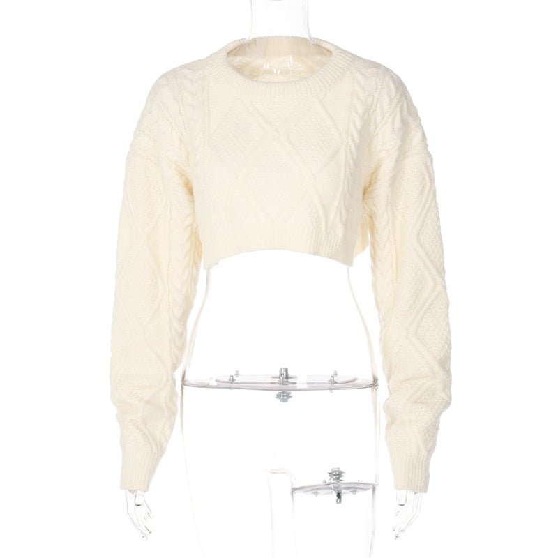 Stickad Dam Tröja Mjuk Akryl Löst Sittande Crop-Pullover 6