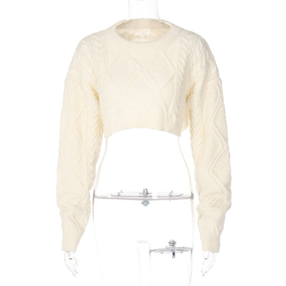 Stickad Dam Tröja Mjuk Akryl Löst Sittande Crop-Pullover 6