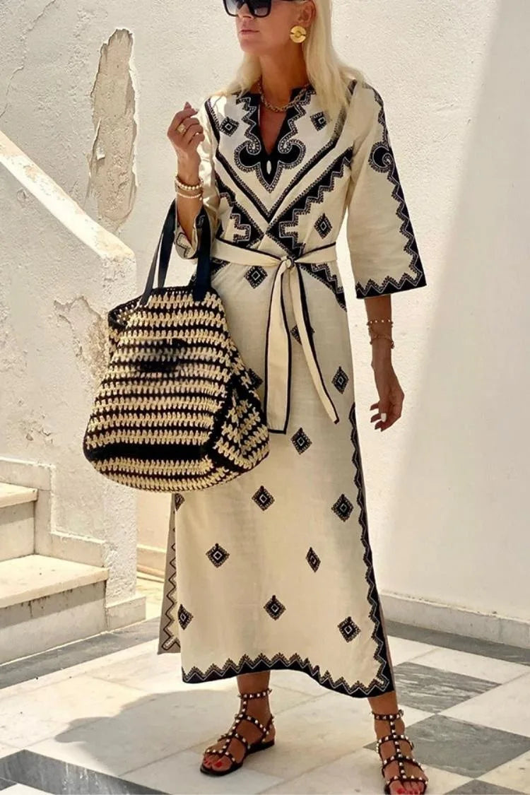 Dam Klänning Löst Klippt med Bälte Polyester Elegant för Hösten-1