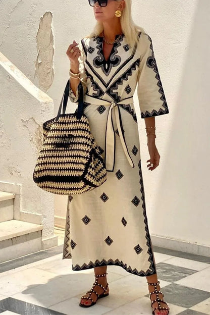 Dam Klänning Löst Klippt med Bälte Polyester Elegant för Hösten-1
