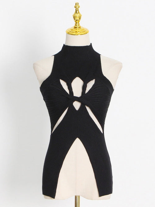 Topp för Dam i Bomull och Polyester med Klippta Detaljer – Trendig Tank Top för Träning och Avslappning 1