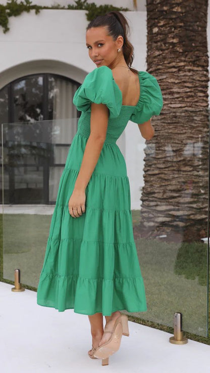 Dam Midiklänning med Ruffles Polyester Grön-5