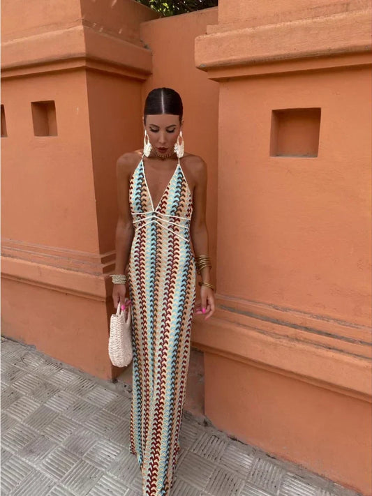 Fina Dam Klänningar V-ringning Utan Rygg Polyester Elegant Stil-1