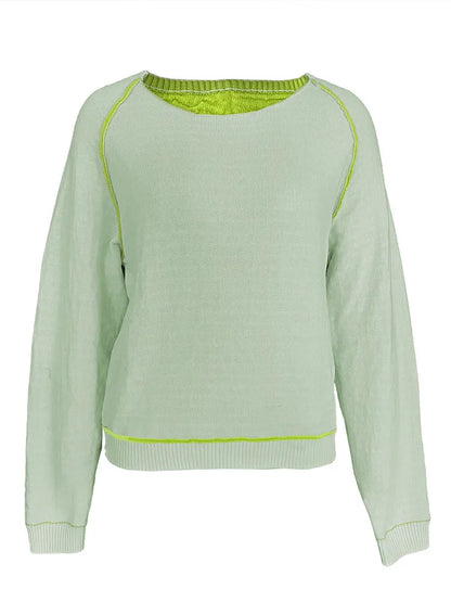 Kvinnors Tröja Rund Hals Långa Ärmar Bomull Reversibel 4