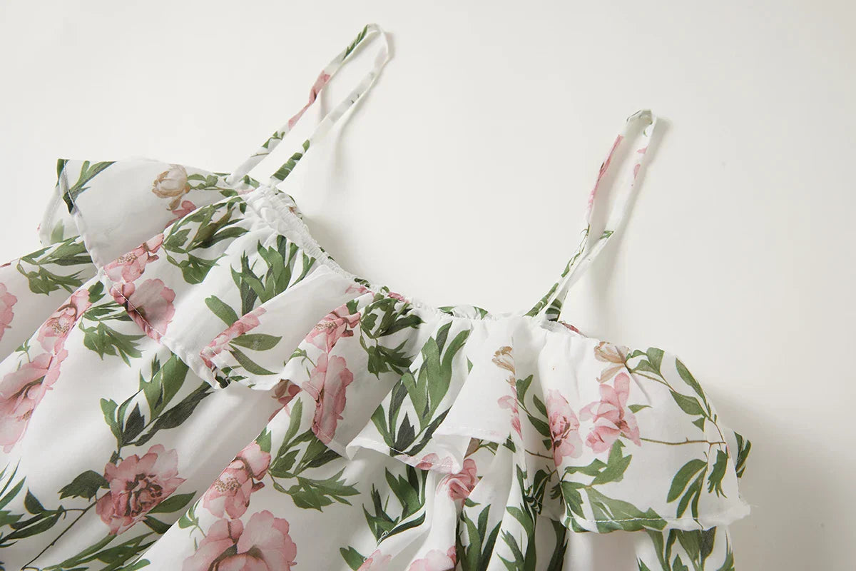 Damklänning med Lykta Ärmar Mönstrad Bomull Spandex Polyester-5