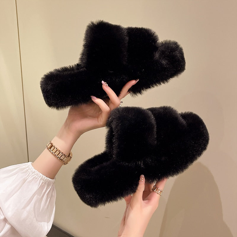 Dam Tofflor Fluffiga Syntetiska för Hemmet-2