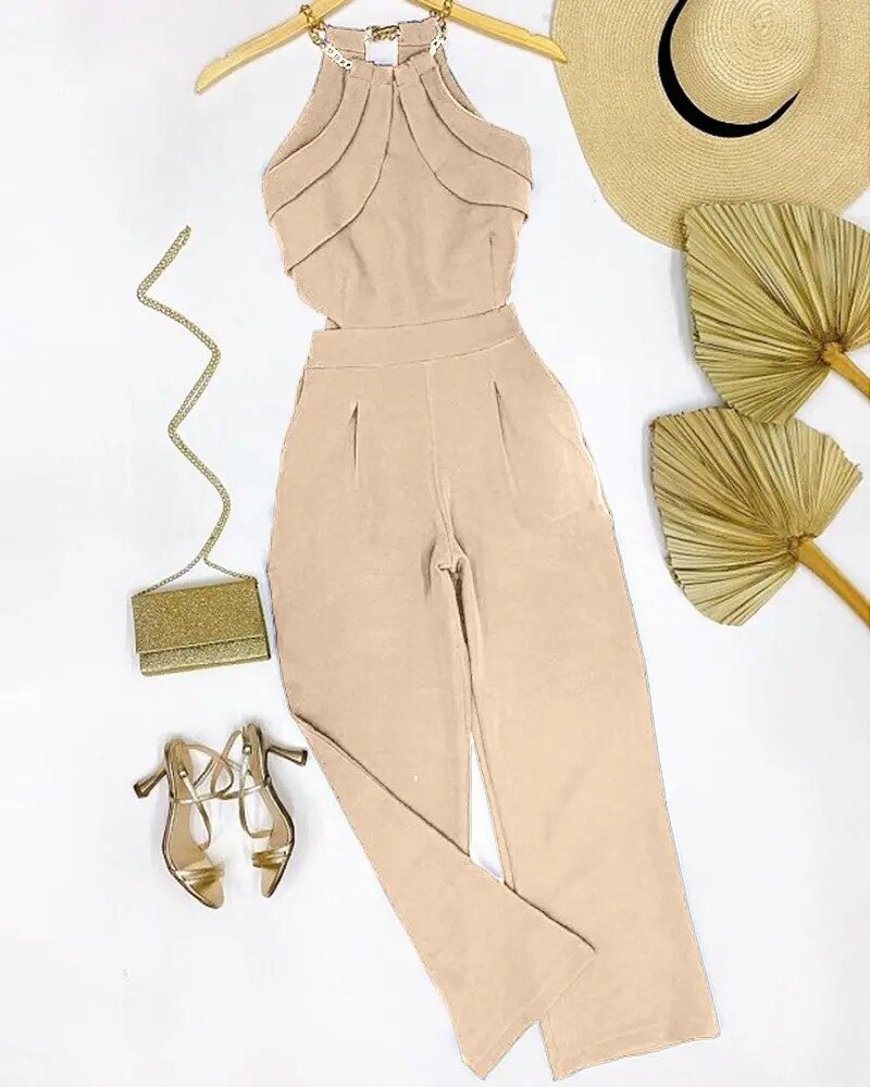 Variant image for Dam Jumpsuit Monokrom Design Vristlängd Polyester med Kedjeaccenter-5