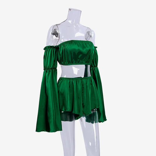 Dam Pyjamas Set i Monokrom Satin med Långa Ärmar – Mjuk och Elegant Pyjamasbyxor för Avkoppling 1