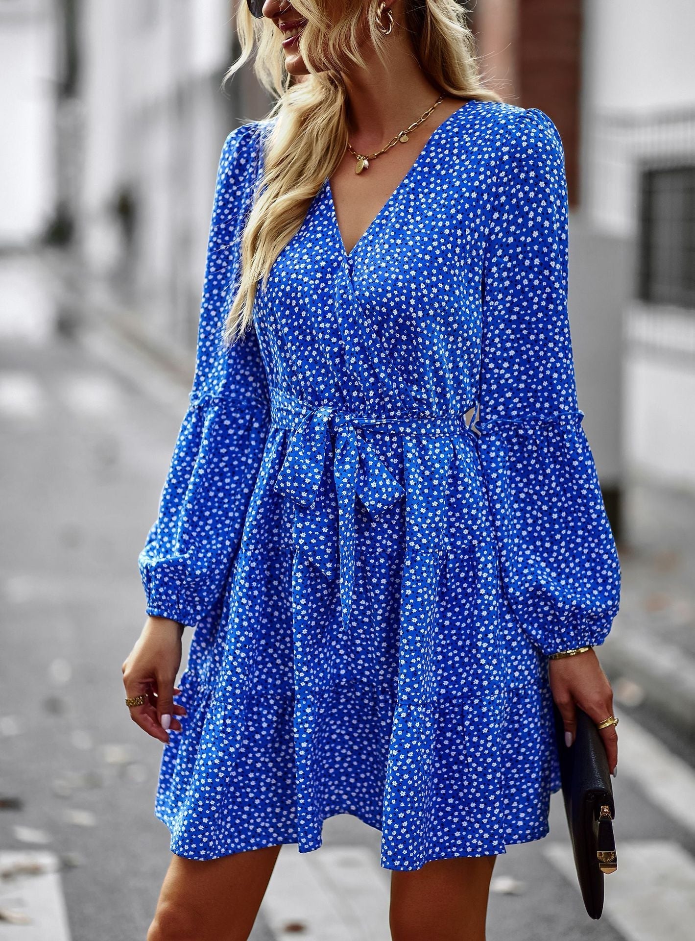 Damklänning Utställd Dabbmönster 100% Bomull-4