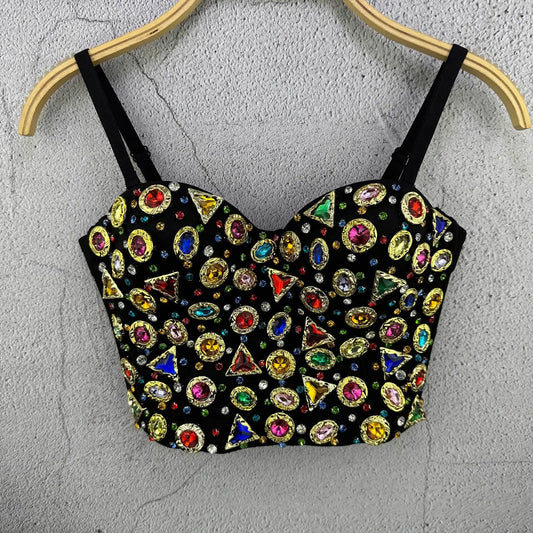 Dam Bustier med Geometriskt Mönster och Pärldekoration i Polyester och Spandex – Elegant och Bekväm för Fest och Vardag 1