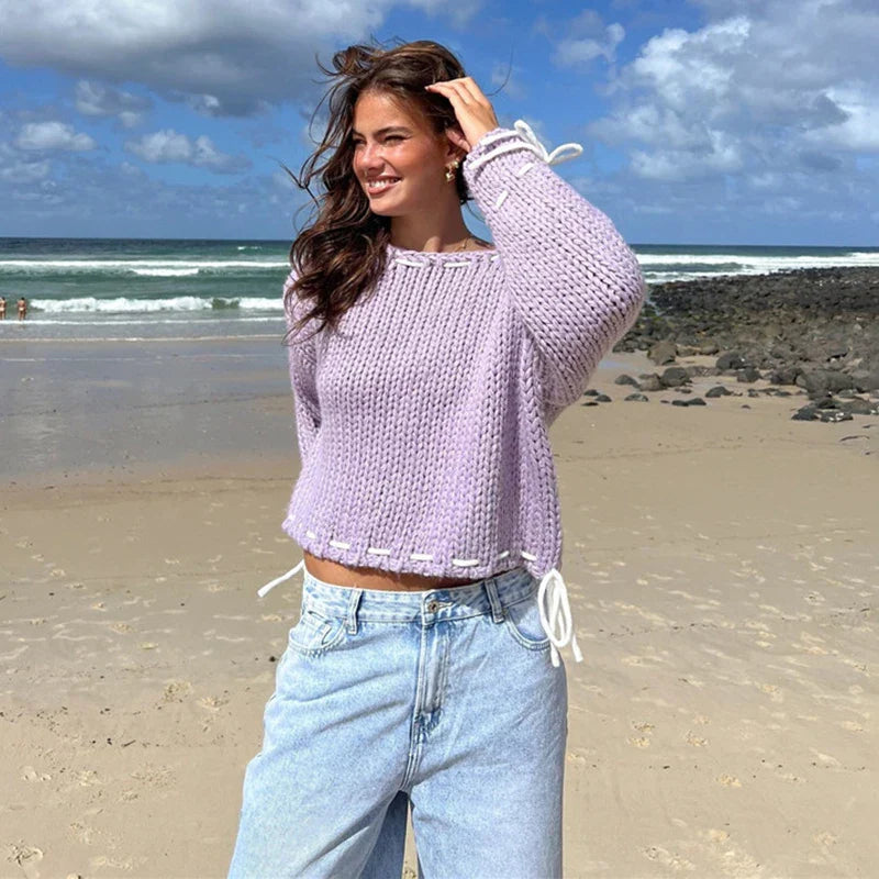 Dam Tröja O-Neck Polyester Enfärgad för Vardagsbruk-1