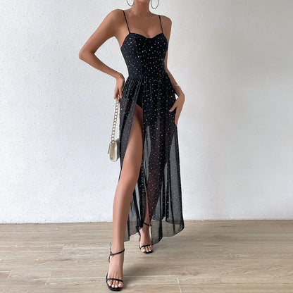 Maxiklänning Dam med Paljetter Polyester Lång Klänning-5