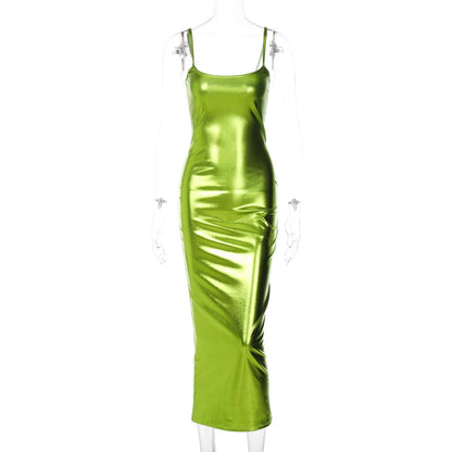 Dam Maxiklänning Fyrkantig Halsringning Spaghettiband Polyester Spandex 8