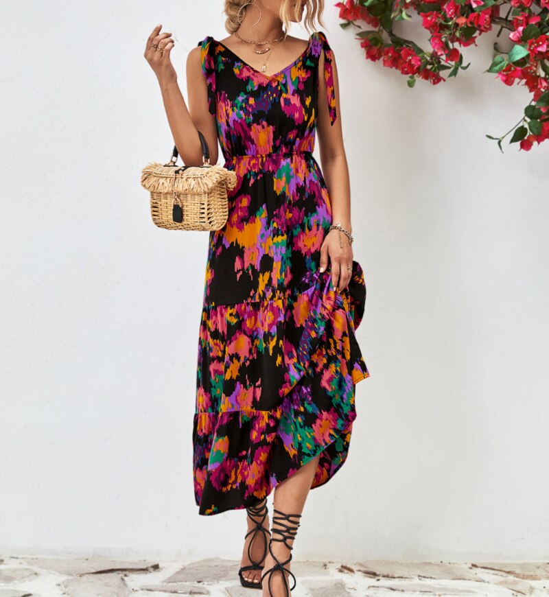 Dam Midi Klänning Lätt Polyester Avslappnad Stil-2