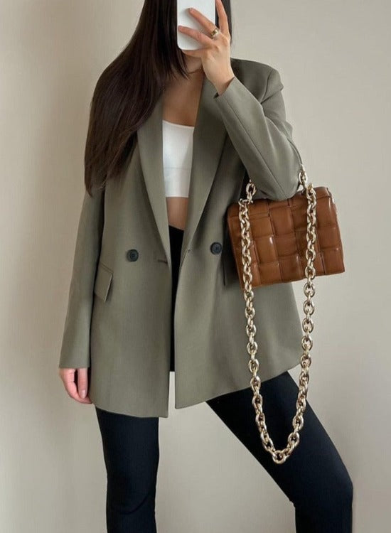 Kvinnor Blazer Figursydd Första Klassmaterial-3