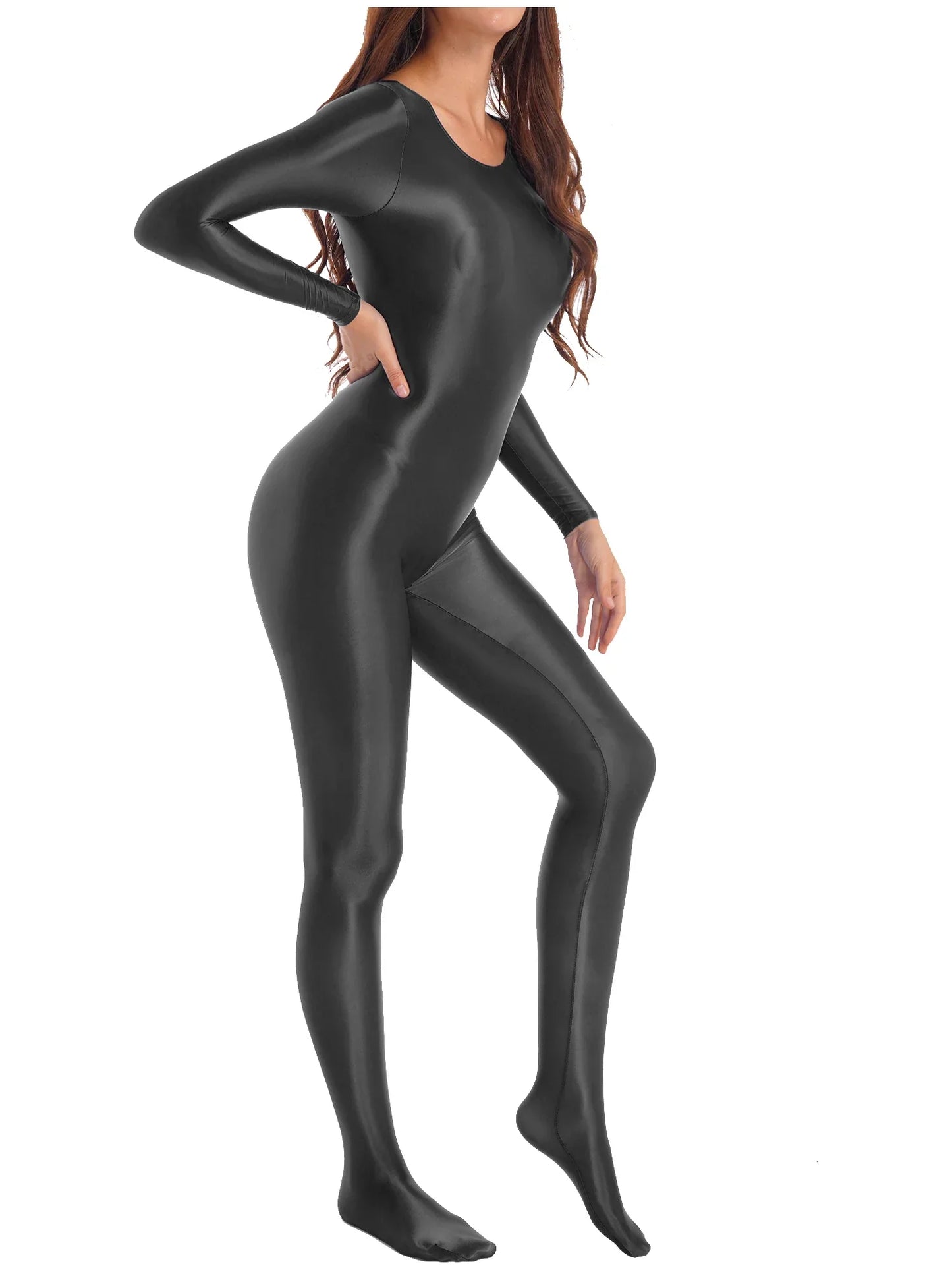 Dam Jumpsuit Monokrom Långärmad Lycra Nylon Spandex-3