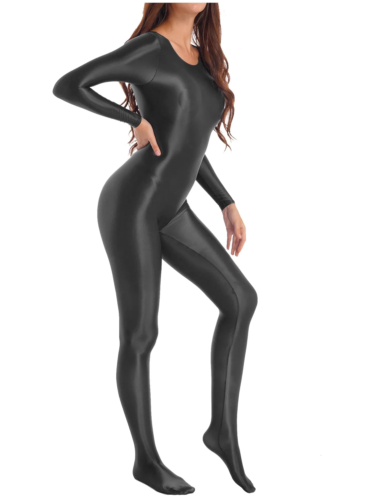 Dam Jumpsuit Monokrom Långärmad Lycra Nylon Spandex-3