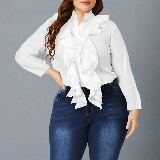 Vit Dam Blus Klassisk Passform Polyester Spandex-1