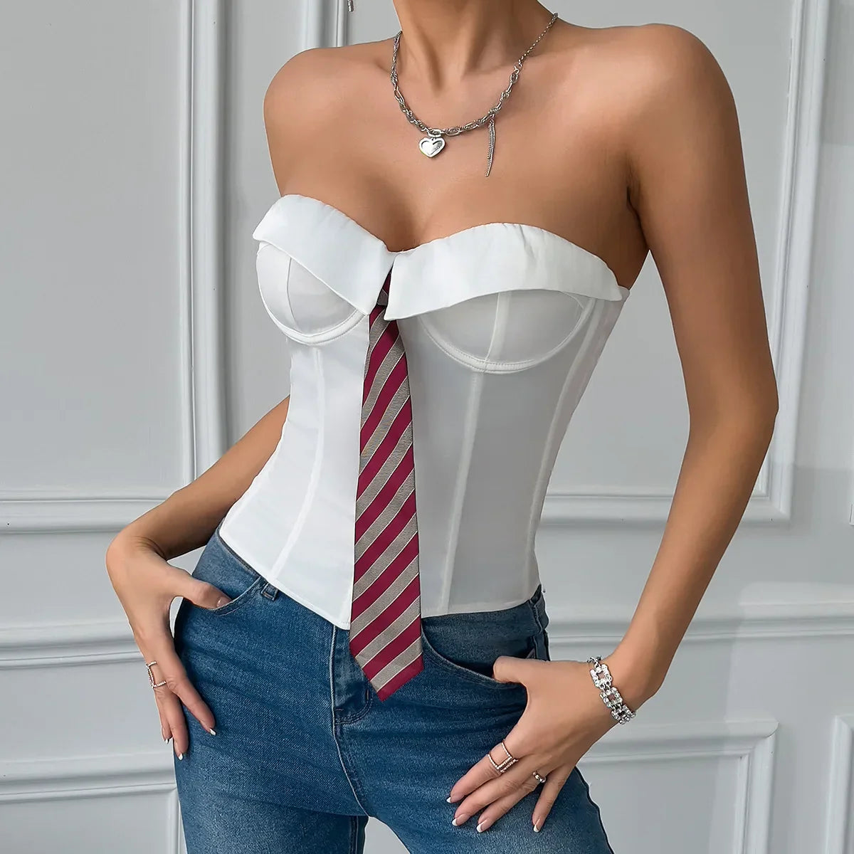 Dam Bustier Elegant Bindning Polyester Spandex-5