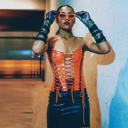 Dam Bustier Korsett Enhetlig Design Bomull Syntetiskt Läder-3