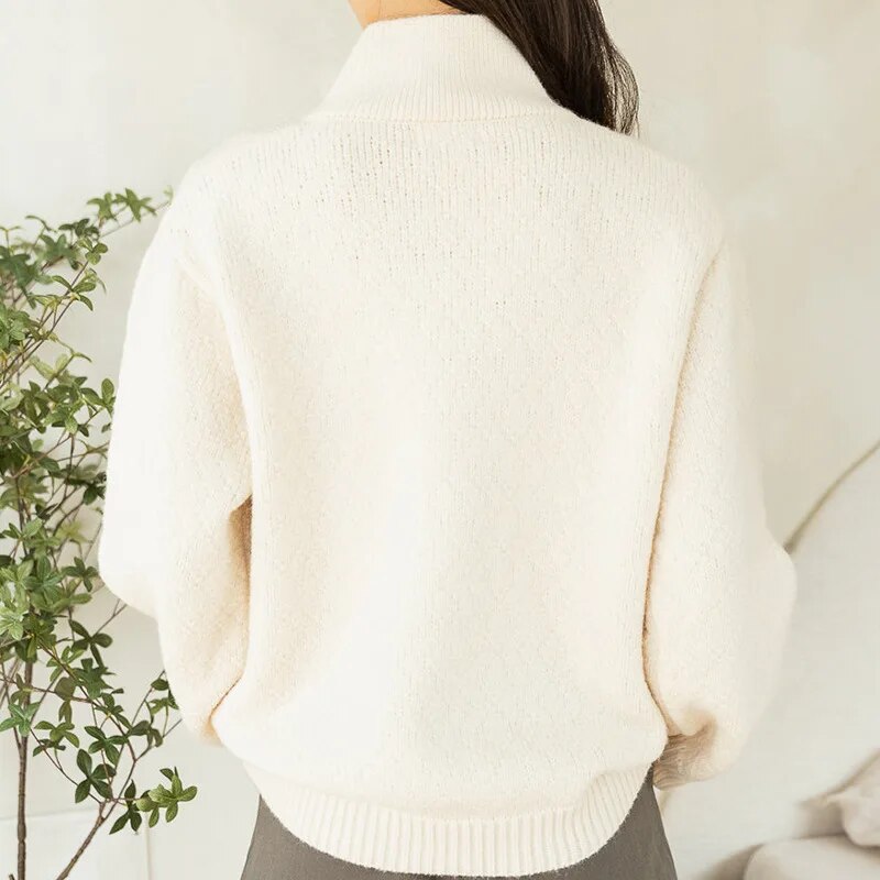 Stickad Dam Tröja Rullkrage Ull Elegant Komfort-4