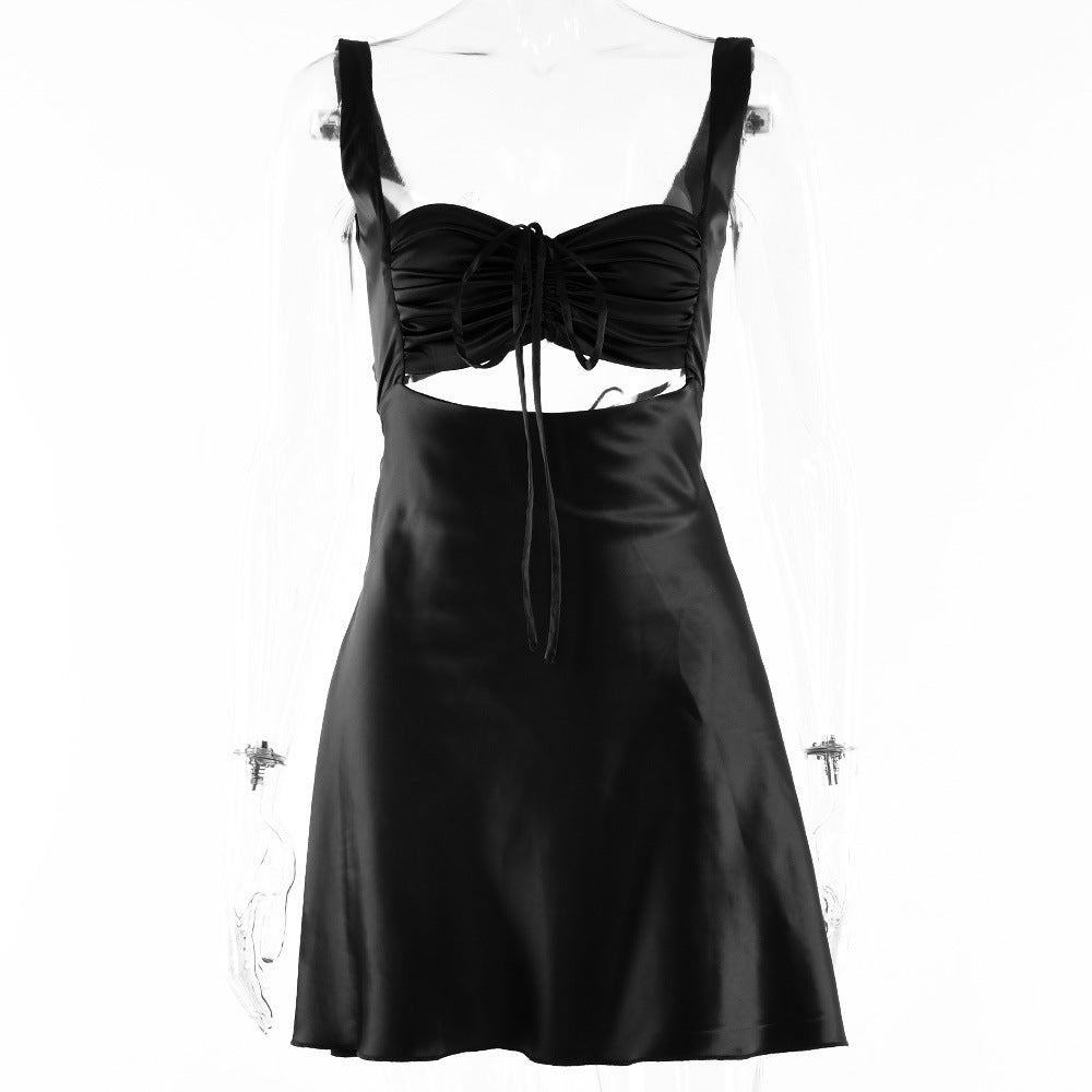 Dam Glittrig Miniklänning Satin Med Främre Bindning-2