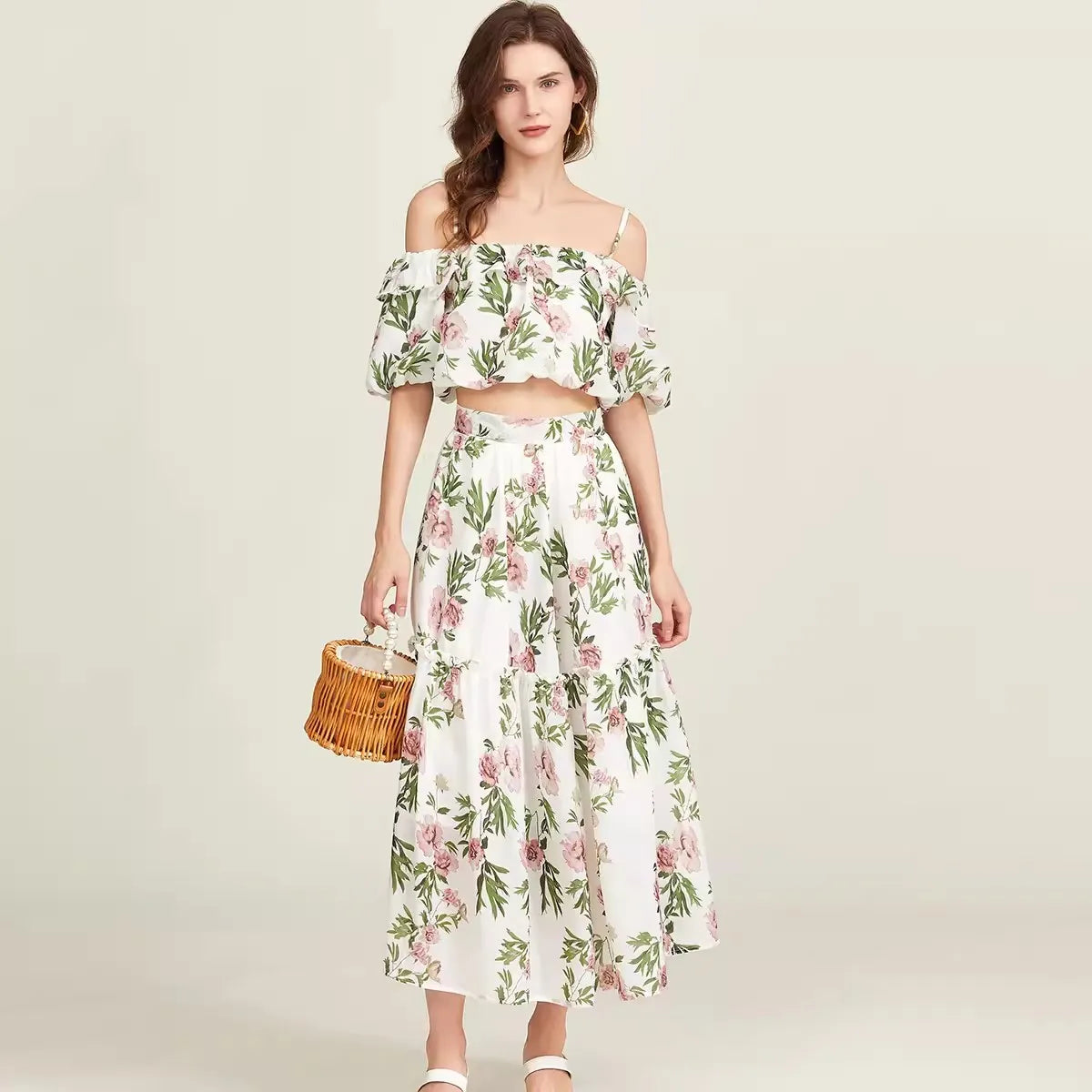 Variant image for Damklänning med Lykta Ärmar Mönstrad Bomull Spandex Polyester-1